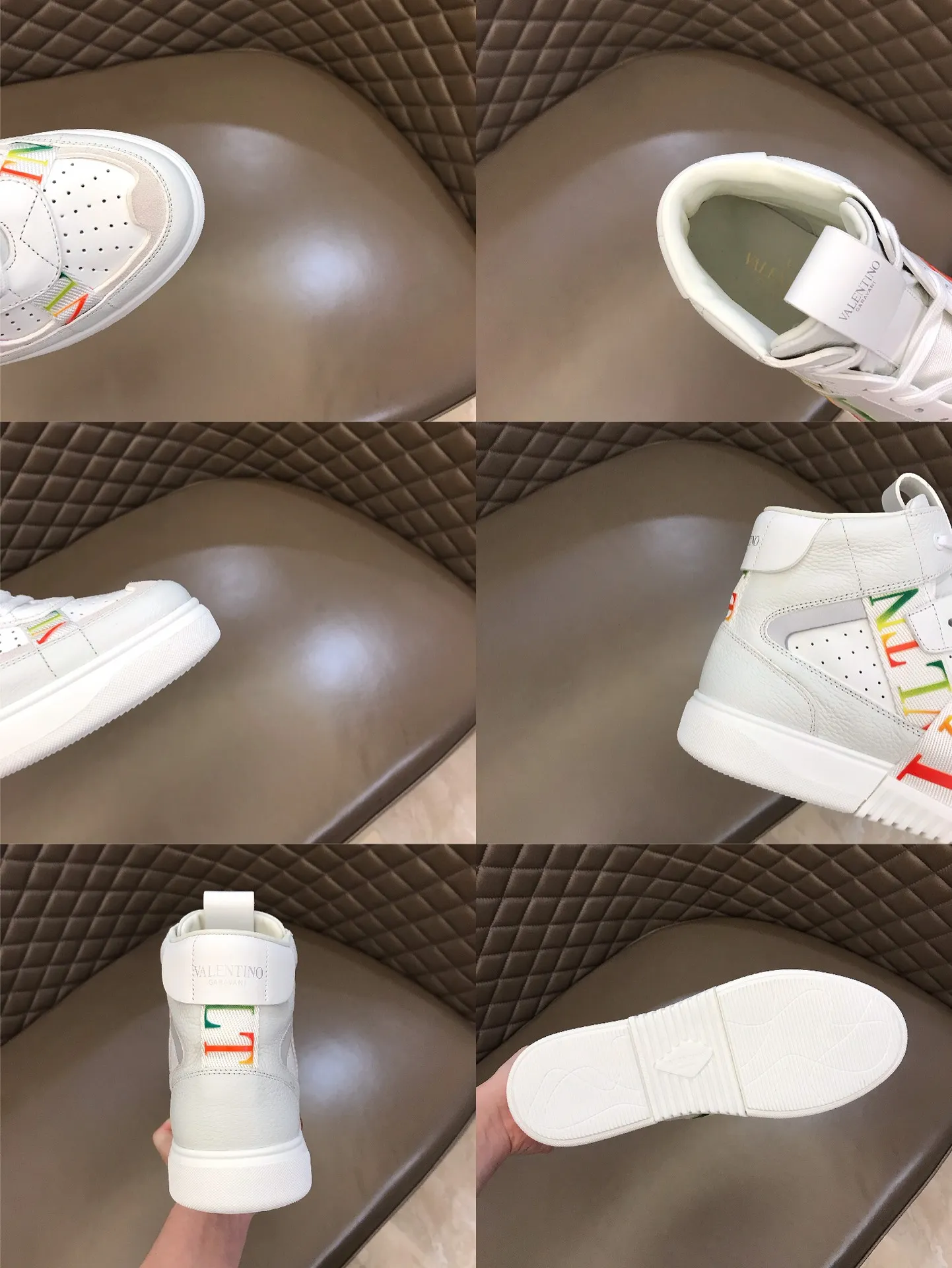 P460◾️▫️V L7N high-top calfskin lace-up sneakers. No man should be able to refuse this style. The classic color scheme is so handsome! Purchase a high-precision replica of the original version to instantly sell off the market currency! 6 VLTN logo rubber effect straps - Valentino Garavani Logo printed on the back and tongue, all materials are customized to ensure quality!  Size: Male 38-44 (45.46 customized)
